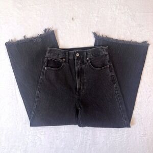 Abercrombie & Fitch Ultra High Rise Wide Leg Raw Hem Washed Black Womens 0R